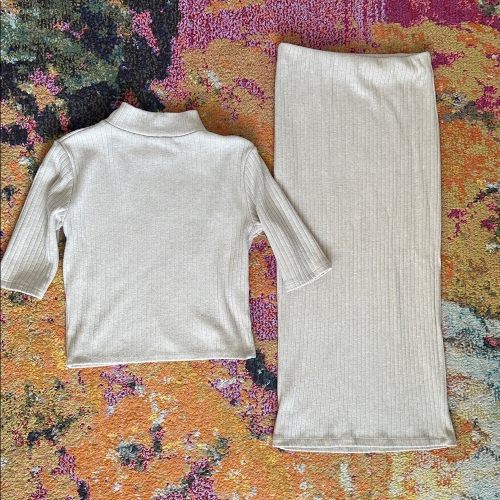Zara cream ribbed top + skirt